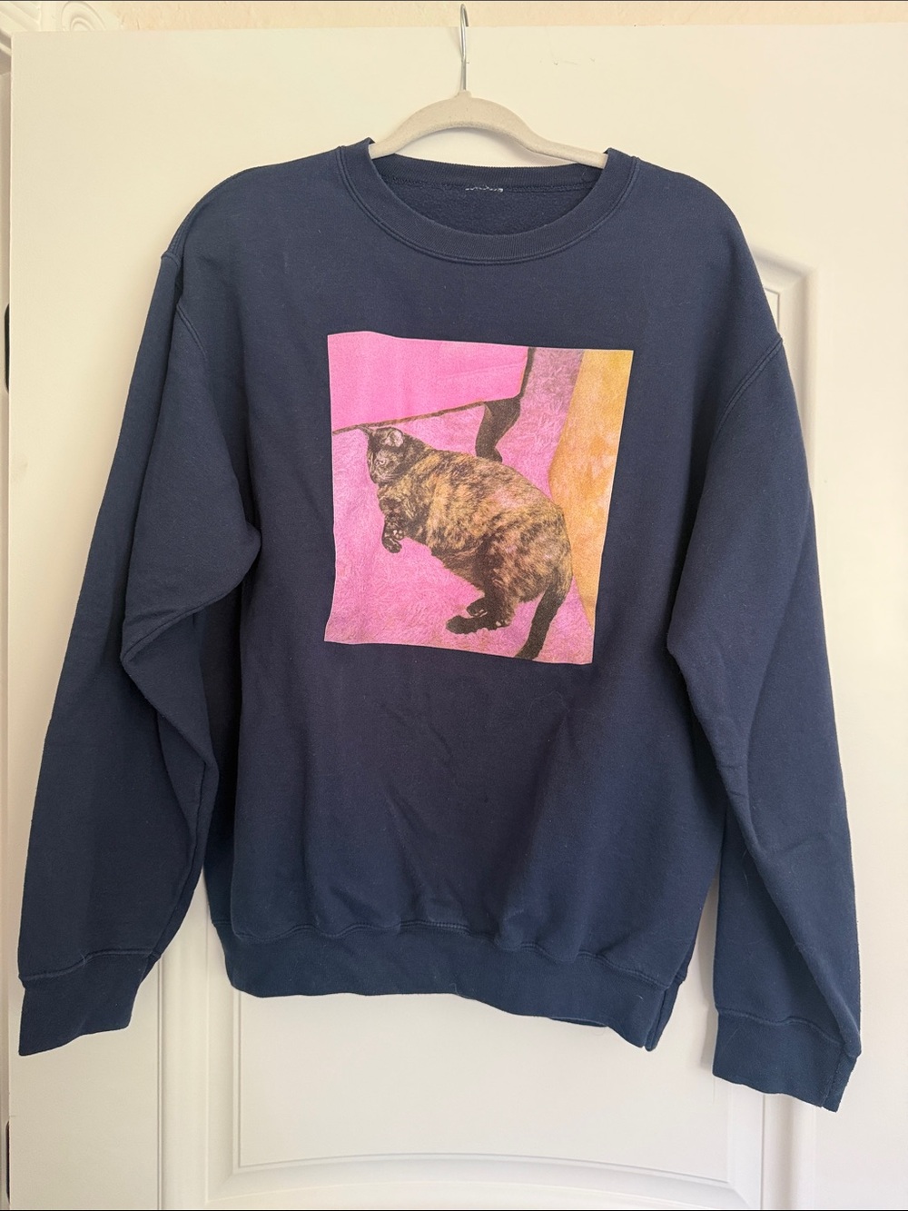 Francis Ford Coppola Wine Navy Crewneck Sweatshirt with Pink Cat Graphic